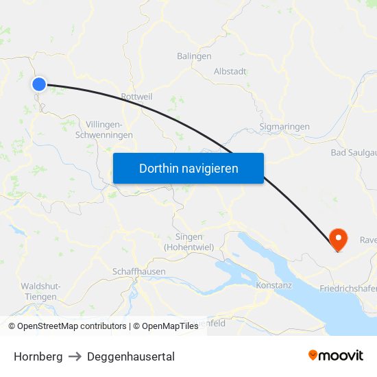 Hornberg to Deggenhausertal map
