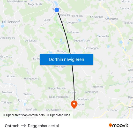 Ostrach to Deggenhausertal map