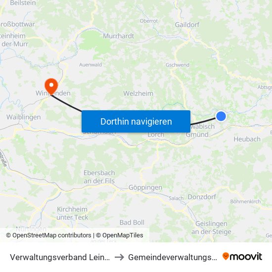 Verwaltungsverband Leintal-Frickenhofer Höhe to Gemeindeverwaltungsverband Winnenden map