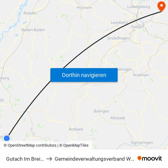 Gutach Im Breisgau to Gemeindeverwaltungsverband Winnenden map