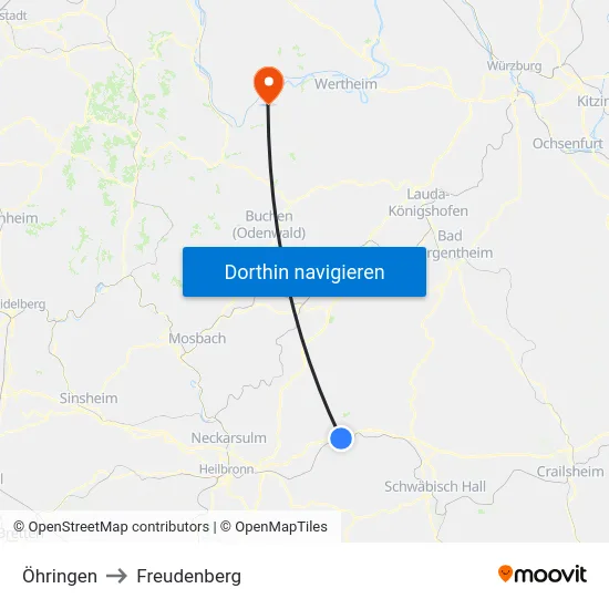 Öhringen to Freudenberg map