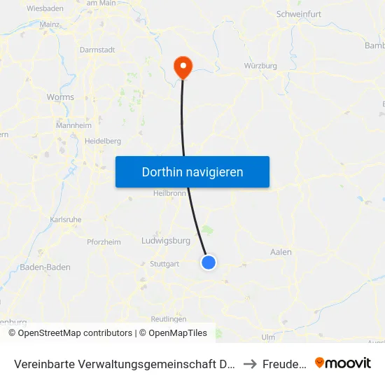 Vereinbarte Verwaltungsgemeinschaft Der Stadt Schorndorf to Freudenberg map