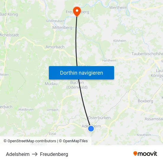 Adelsheim to Freudenberg map