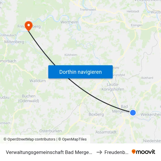 Verwaltungsgemeinschaft Bad Mergentheim to Freudenberg map