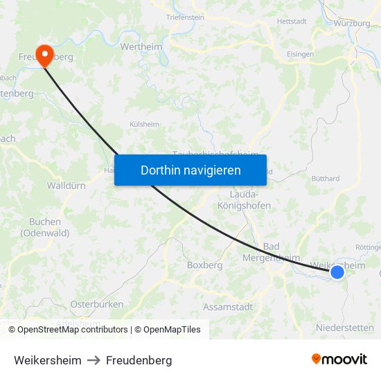 Weikersheim to Freudenberg map