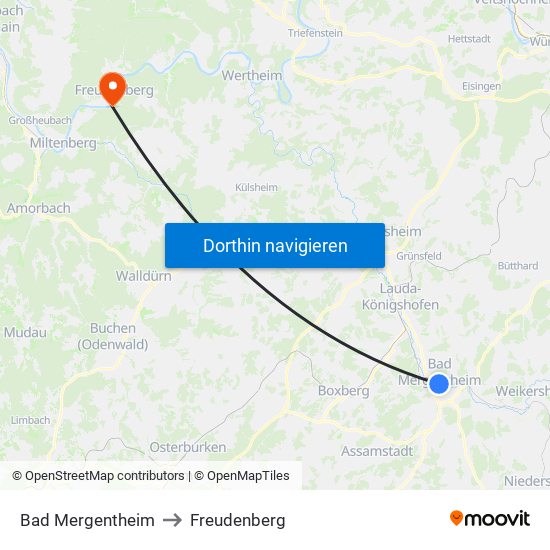 Bad Mergentheim to Freudenberg map