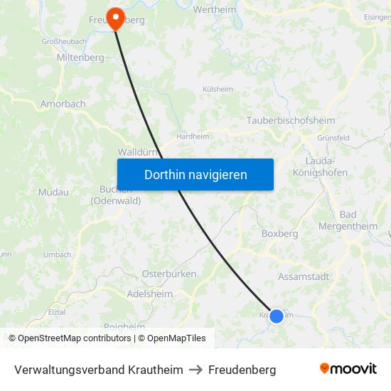 Verwaltungsverband Krautheim to Freudenberg map