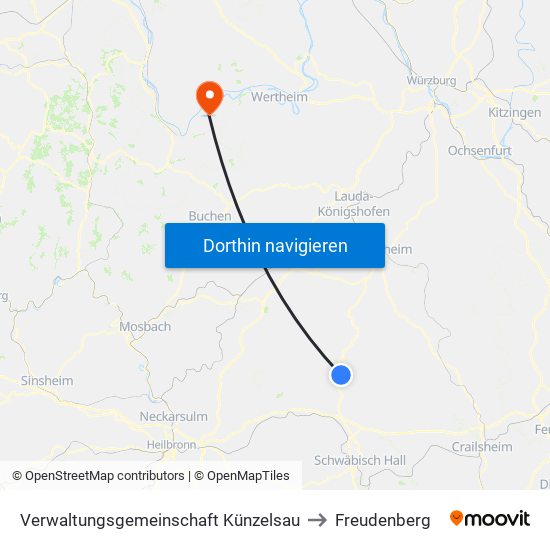 Verwaltungsgemeinschaft Künzelsau to Freudenberg map