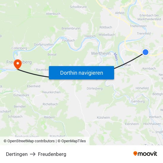 Dertingen to Freudenberg map