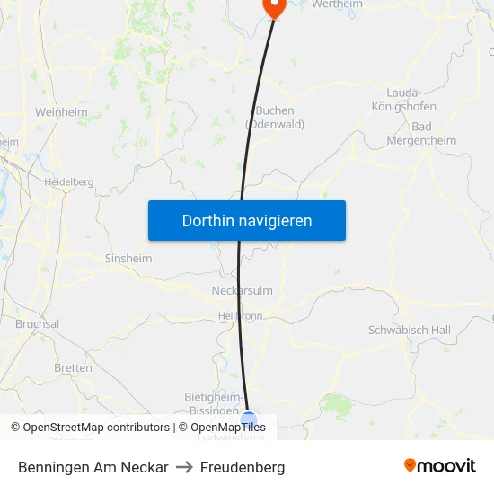 Benningen Am Neckar to Freudenberg map