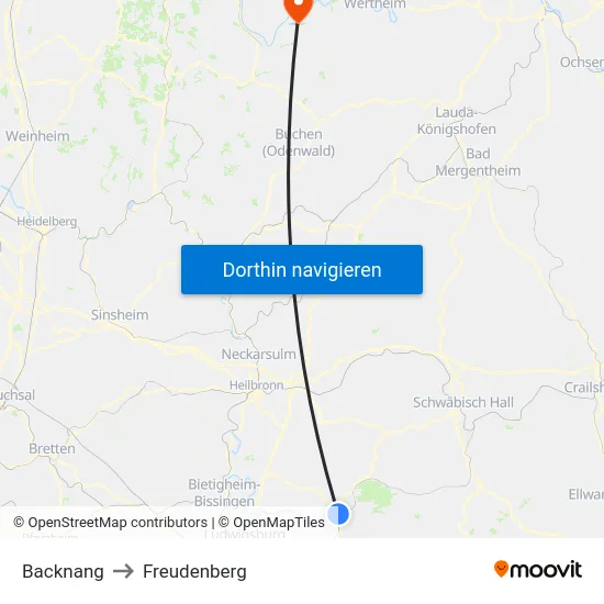 Backnang to Freudenberg map
