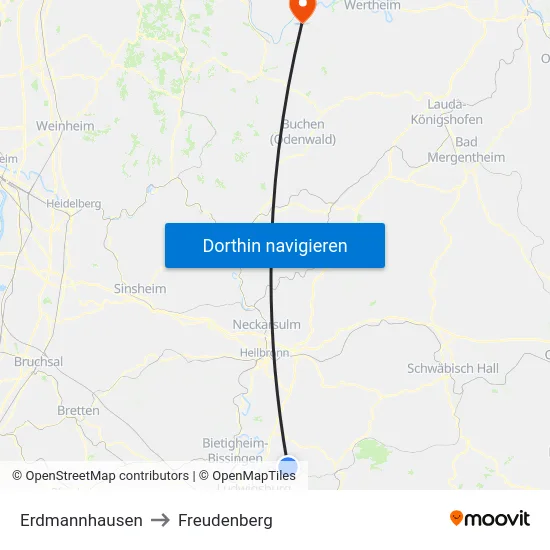 Erdmannhausen to Freudenberg map