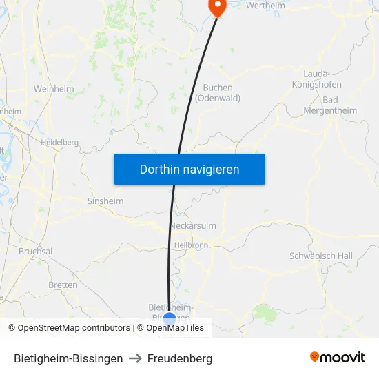 Bietigheim-Bissingen to Freudenberg map