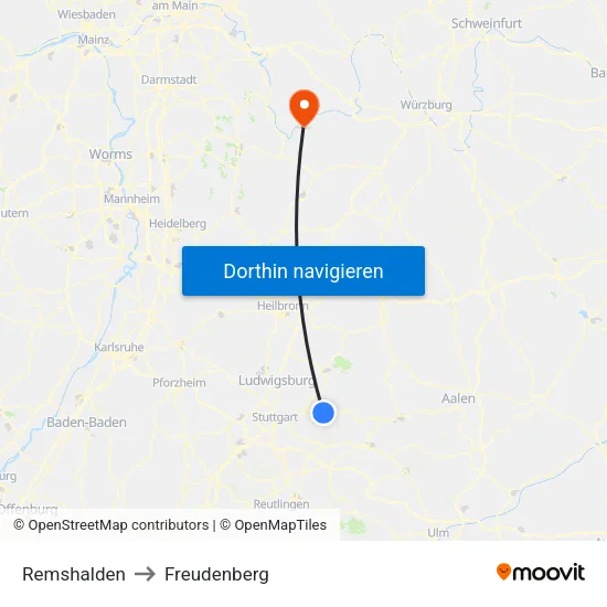 Remshalden to Freudenberg map