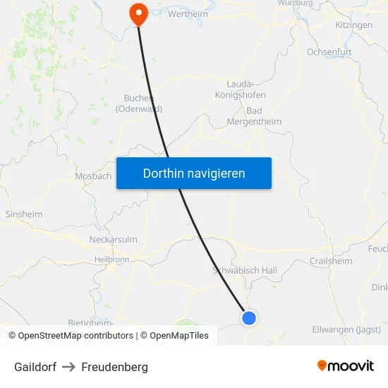 Gaildorf to Freudenberg map