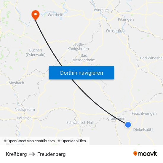 Kreßberg to Freudenberg map