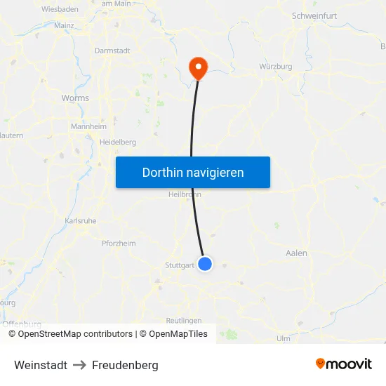 Weinstadt to Freudenberg map