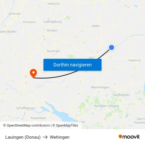 Lauingen (Donau) to Wehingen map