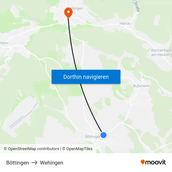 Böttingen to Wehingen map