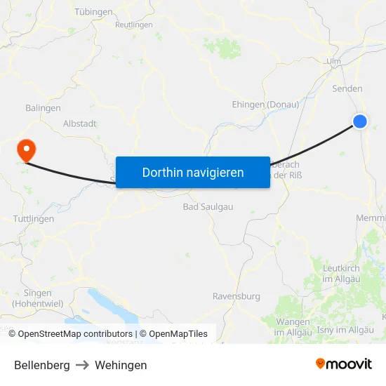 Bellenberg to Wehingen map