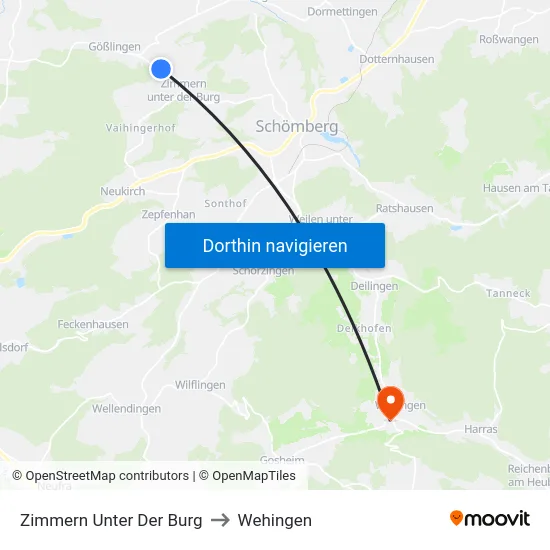 Zimmern Unter Der Burg to Wehingen map