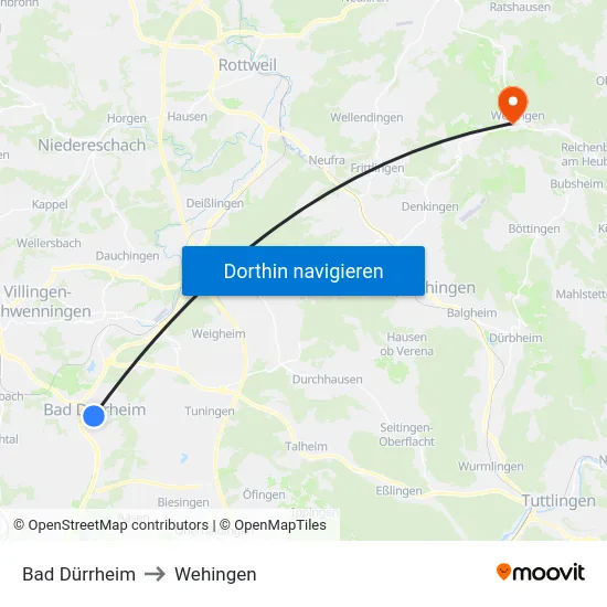 Bad Dürrheim to Wehingen map