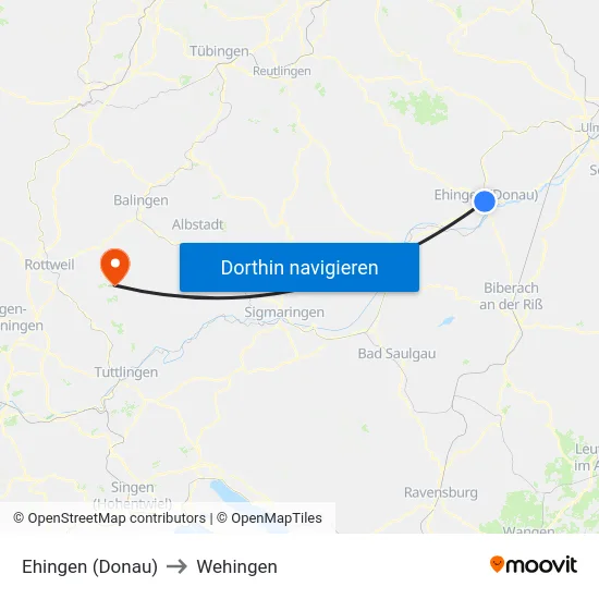 Ehingen (Donau) to Wehingen map