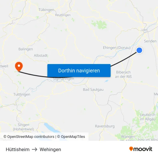 Hüttisheim to Wehingen map