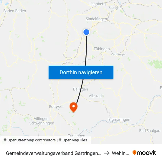 Gemeindeverwaltungsverband Gärtringen/Ehningen to Wehingen map