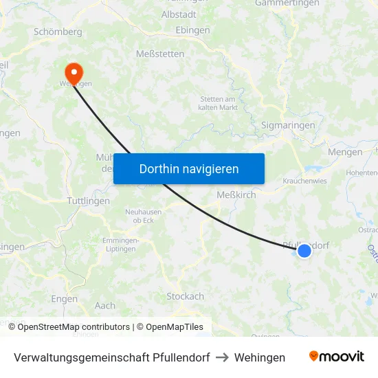 Verwaltungsgemeinschaft Pfullendorf to Wehingen map