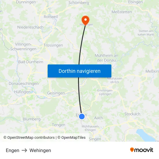 Engen to Wehingen map