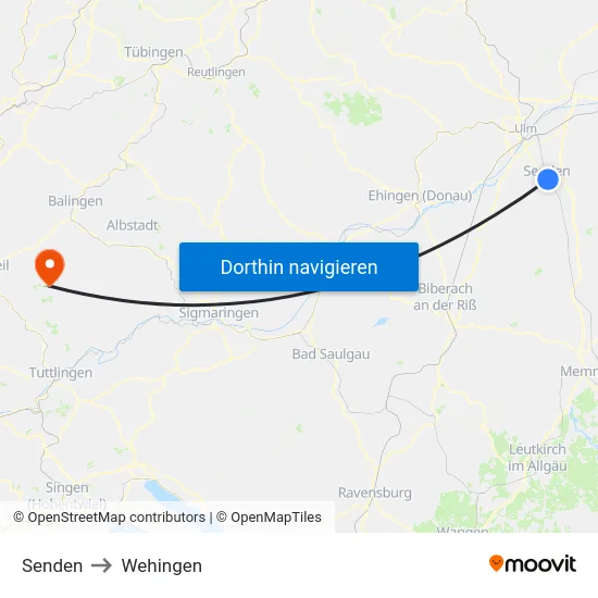 Senden to Wehingen map