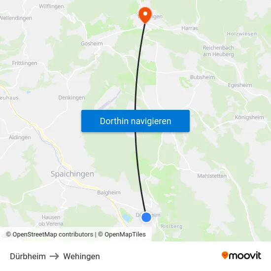 Dürbheim to Wehingen map