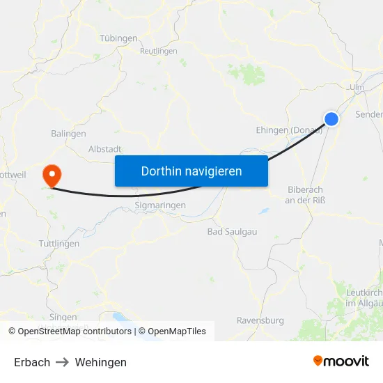 Erbach to Wehingen map