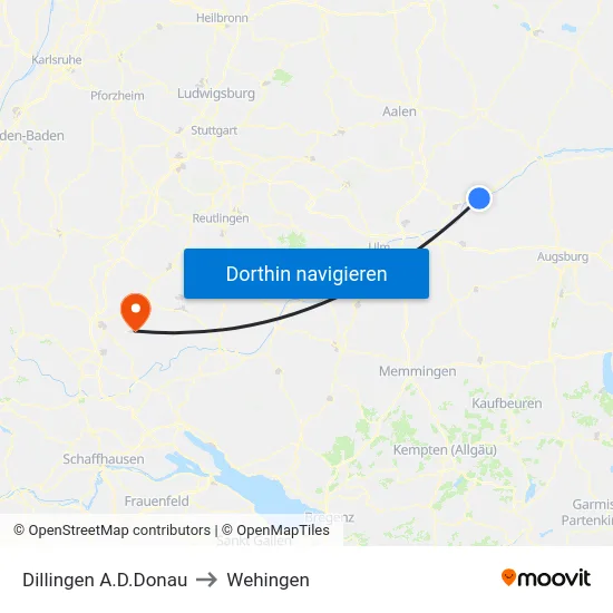 Dillingen A.D.Donau to Wehingen map