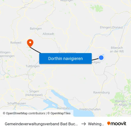 Gemeindeverwaltungsverband Bad Buchau to Wehingen map