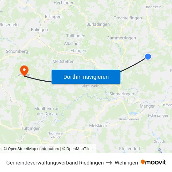 Gemeindeverwaltungsverband Riedlingen to Wehingen map