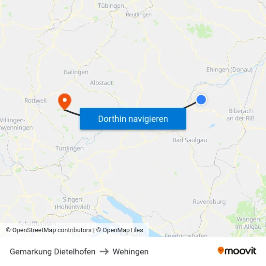 Gemarkung Dietelhofen to Wehingen map