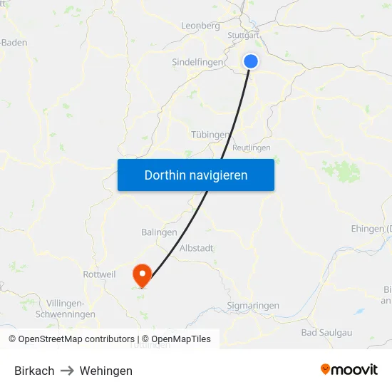 Birkach to Wehingen map