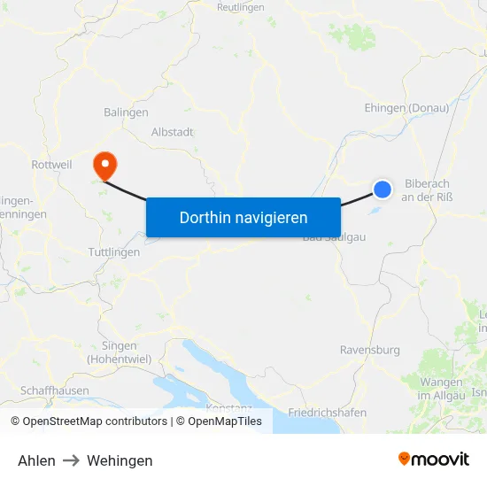 Ahlen to Wehingen map