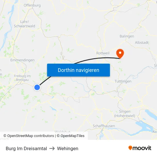 Burg Im Dreisamtal to Wehingen map