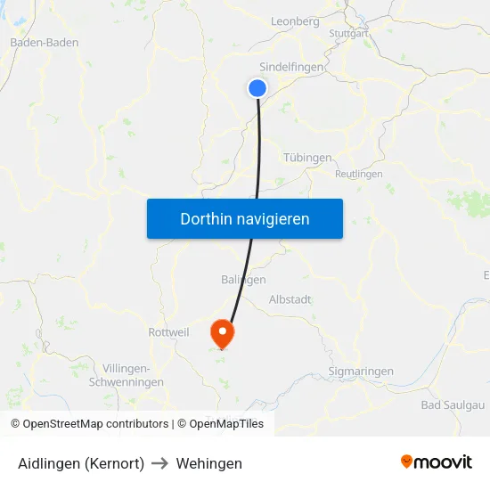 Aidlingen (Kernort) to Wehingen map