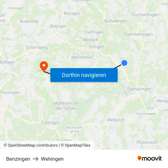 Benzingen to Wehingen map