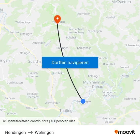 Nendingen to Wehingen map