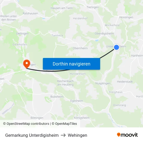 Gemarkung Unterdigisheim to Wehingen map