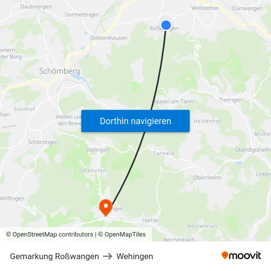 Gemarkung Roßwangen to Wehingen map