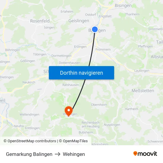 Gemarkung Balingen to Wehingen map
