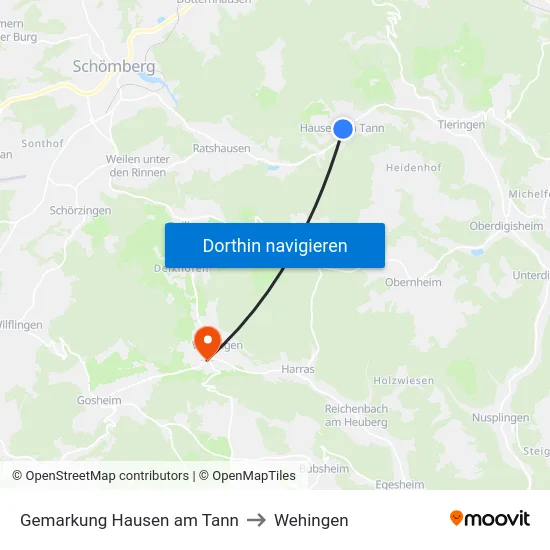 Gemarkung Hausen am Tann to Wehingen map
