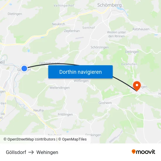 Göllsdorf to Wehingen map