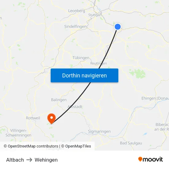 Altbach to Wehingen map